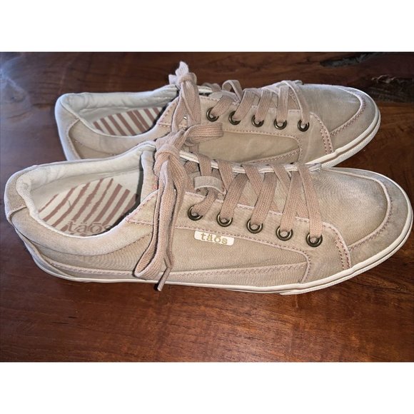 Taos Star Shoes Women's 9 1/2 Tan Brown Canvas Comfort Lace Up Casual Sneakers - Picture 1 of 8